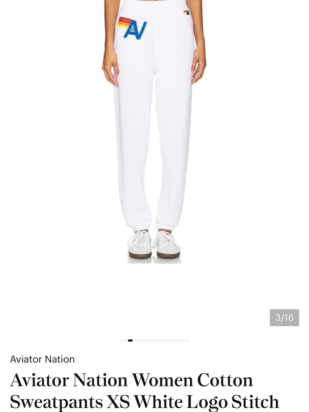 Aviator Nation White Joggers with Rainbow AV Patch